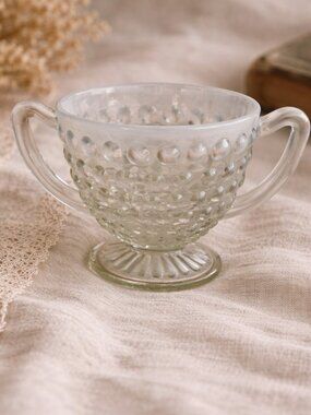 Vintage moonstone opalescent Hobnail sugar bowl